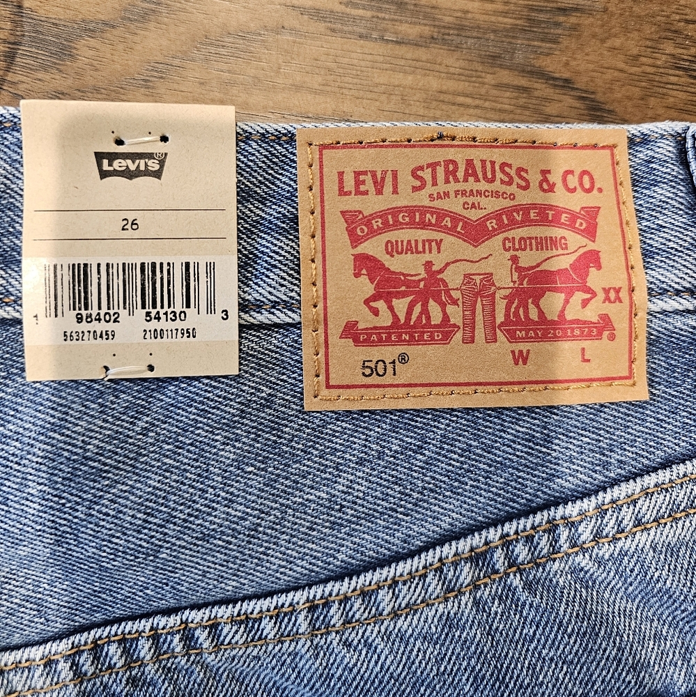 New Levi's Light Blue Distressed Jean Shorts - Picture 3 of 3